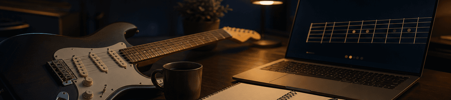 Guitarra, cuaderno y herramientas digitales para estudiar con GuitarFlow